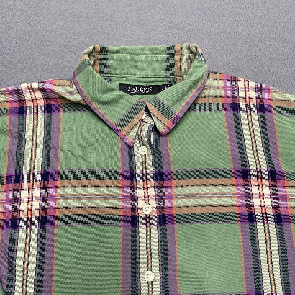 Lauren Ralph Lauren Shirt Womens Medium Green Plaid Button Up Long Sleeve Cotton - Picture 2 of 9
